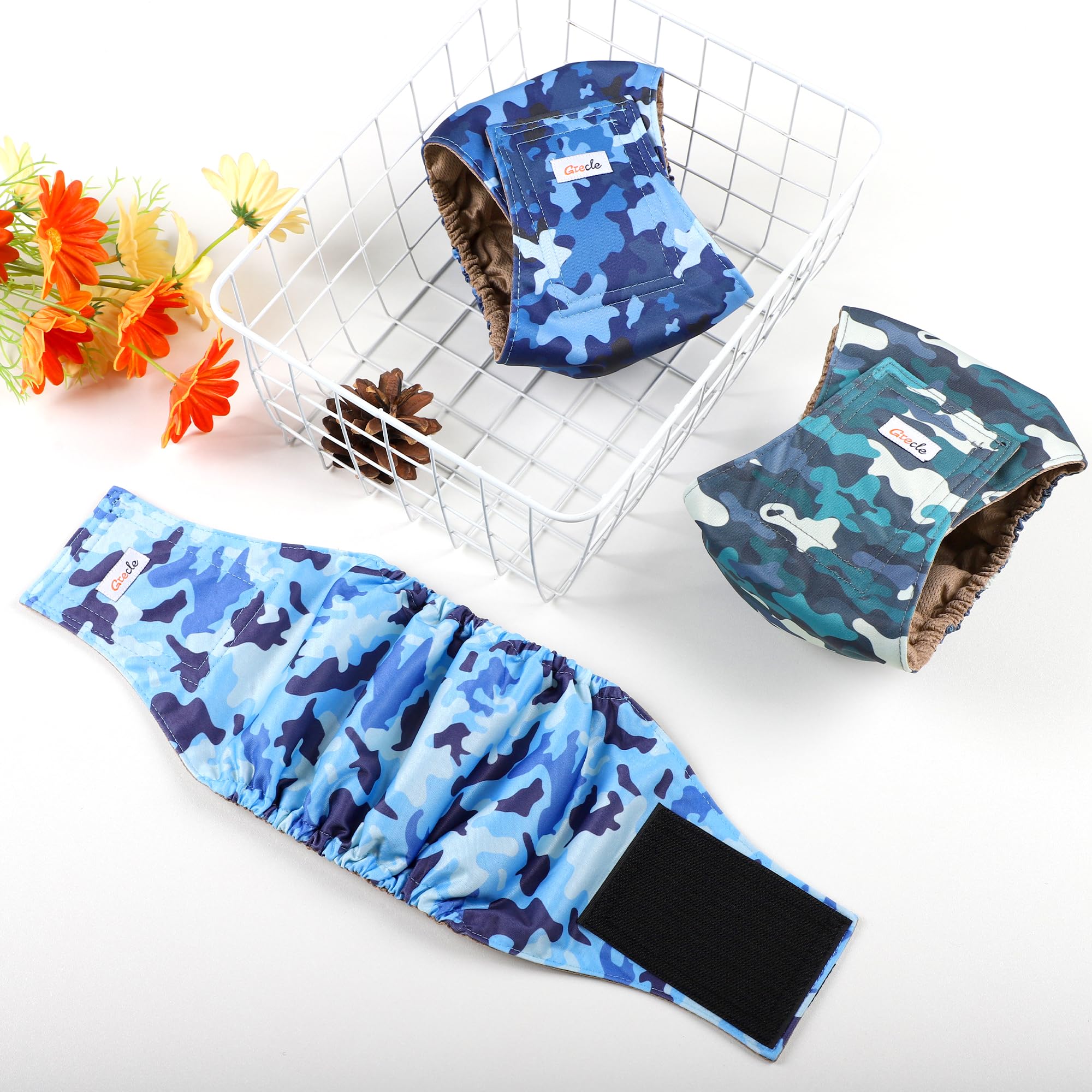 Grecle travel-friendly dog diapers in car travel scenario.