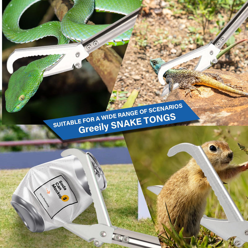 Greeily Snake Grabber doubles as reptile feeding tongs