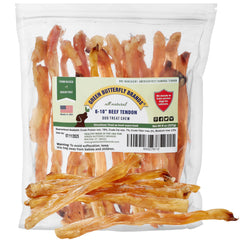 Green Butterfly Brands beef tendon dog treat in 8 oz package, tasty and protein-rich