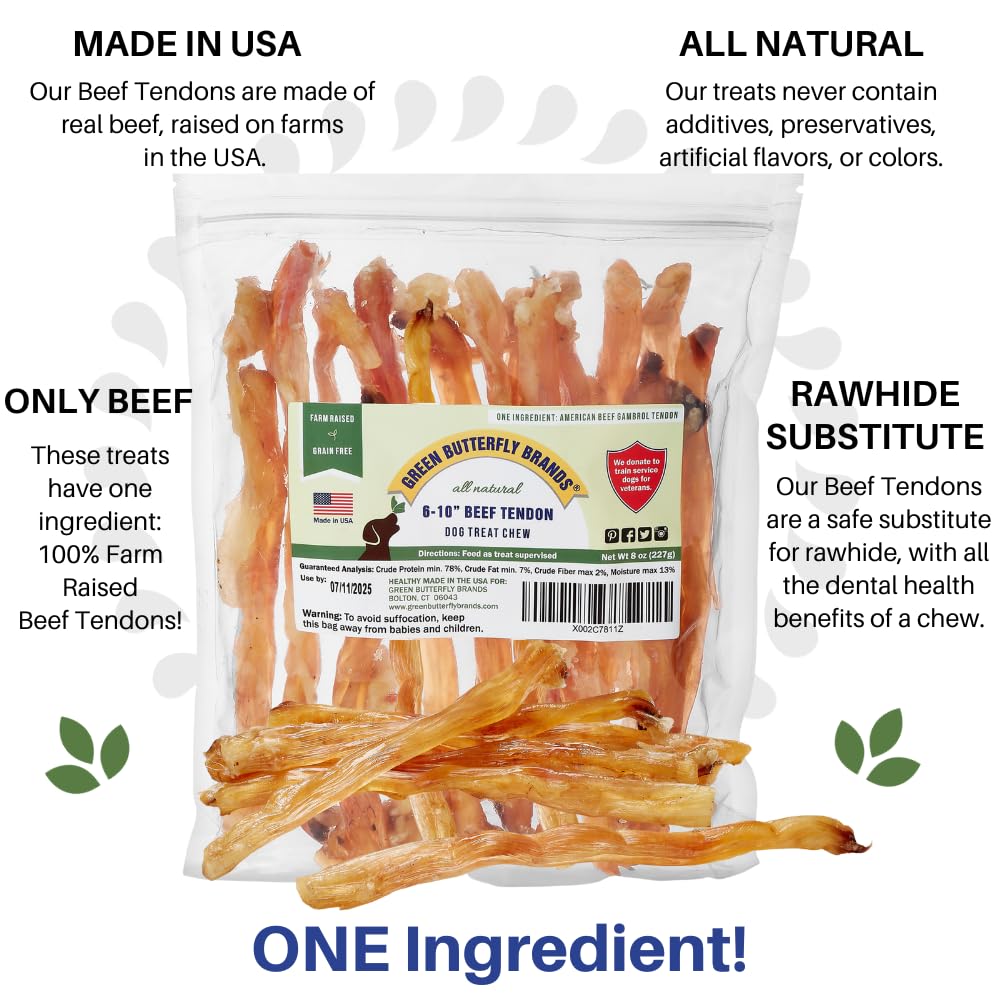 Grass-fed American beef tendon from Green Butterfly Brands, natural dental chew
