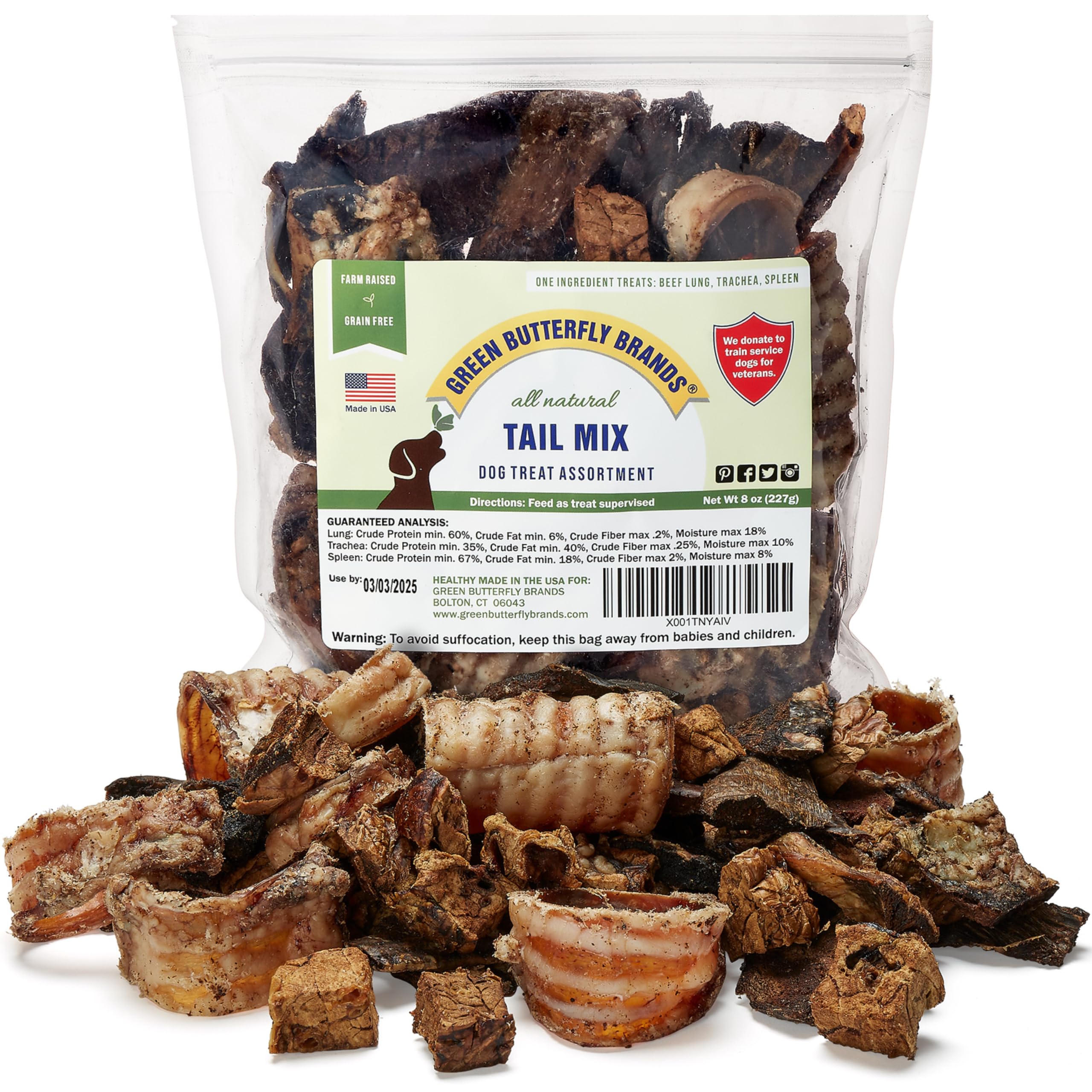 Green Butterfly Brands Tail Mix beef lung chunks for training rewards