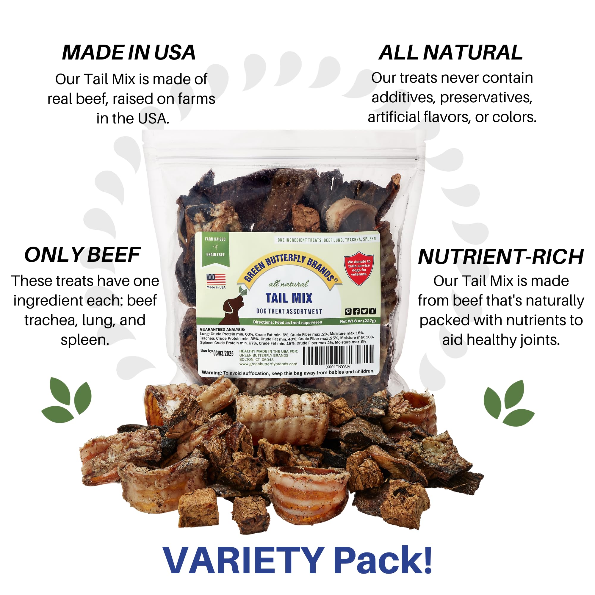 Green Butterfly Brands Tail Mix beef spleen pieces for varied rewards