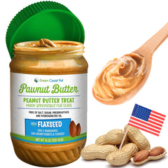 Green Coast Pet peanut butter for dogs in a jar with simple ingredients.