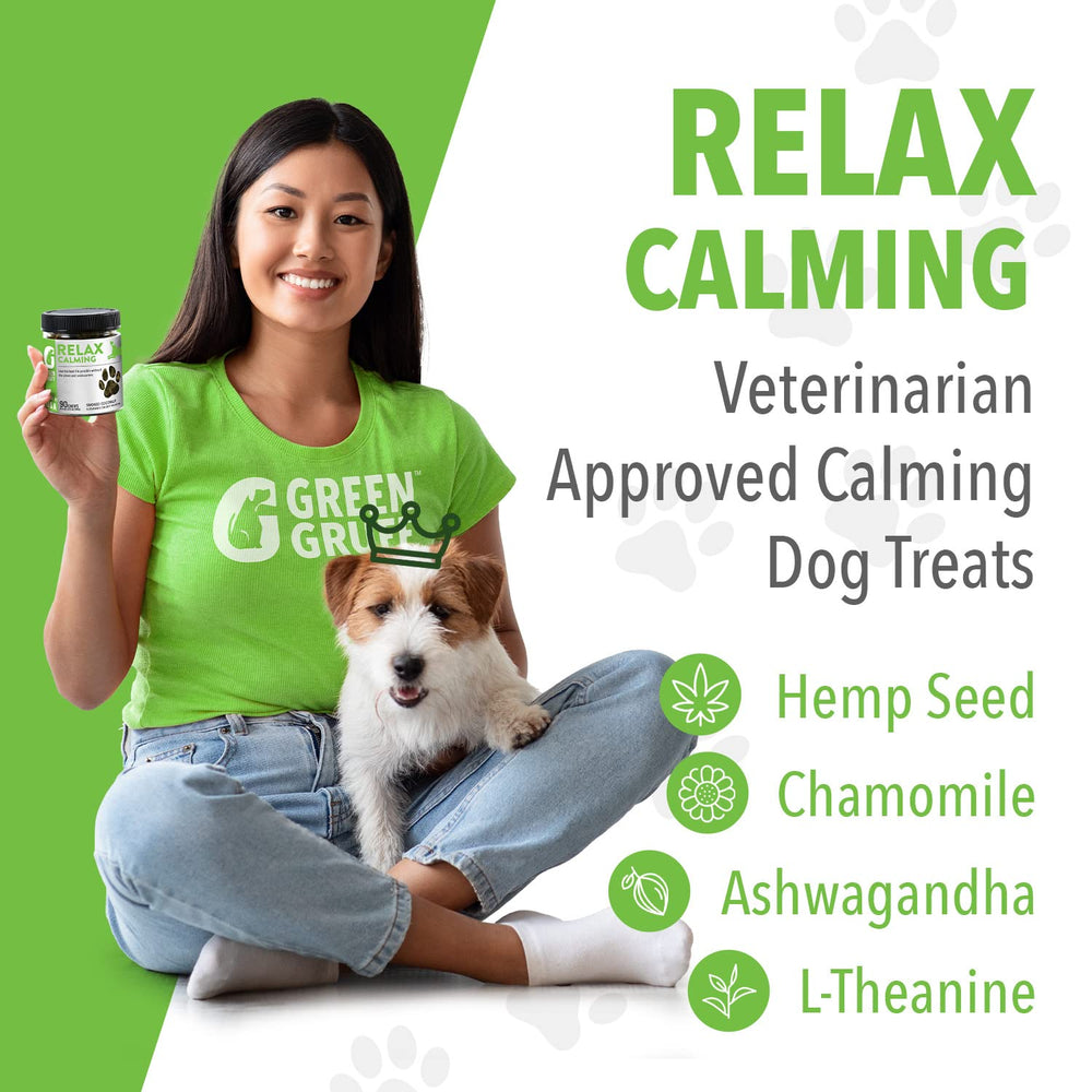 Green Gruff calming chews closeup with smoked coconut flavor dogs enjoy.