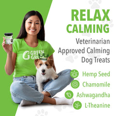Green Gruff calming chews closeup with smoked coconut flavor dogs enjoy.
