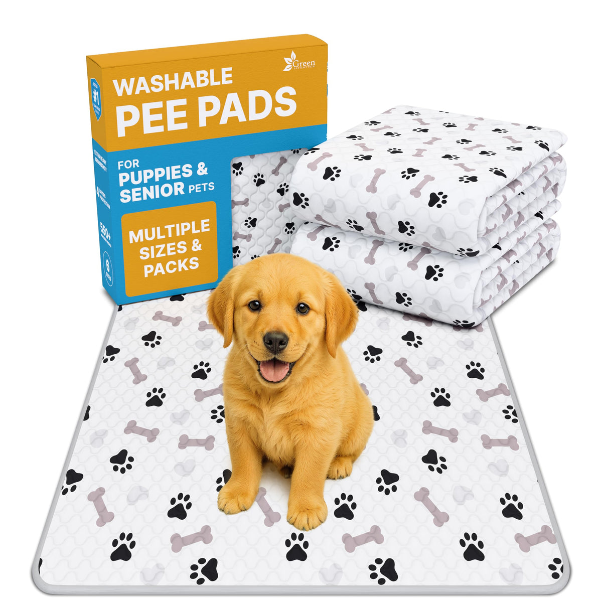 GREEN LIFESTYLE washable pee pad with anti-slip backing for secure puppy training.