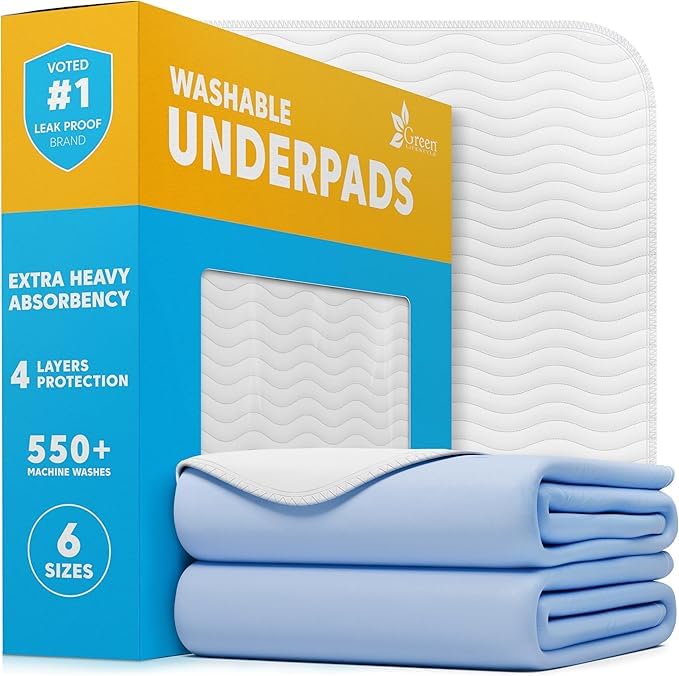 GREEN LIFESTYLE Washable Underpads 34x36 flatlay for large bed protection.