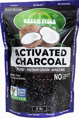 Green Piece activated charcoal medium grain bag open for quick odor control in a room.