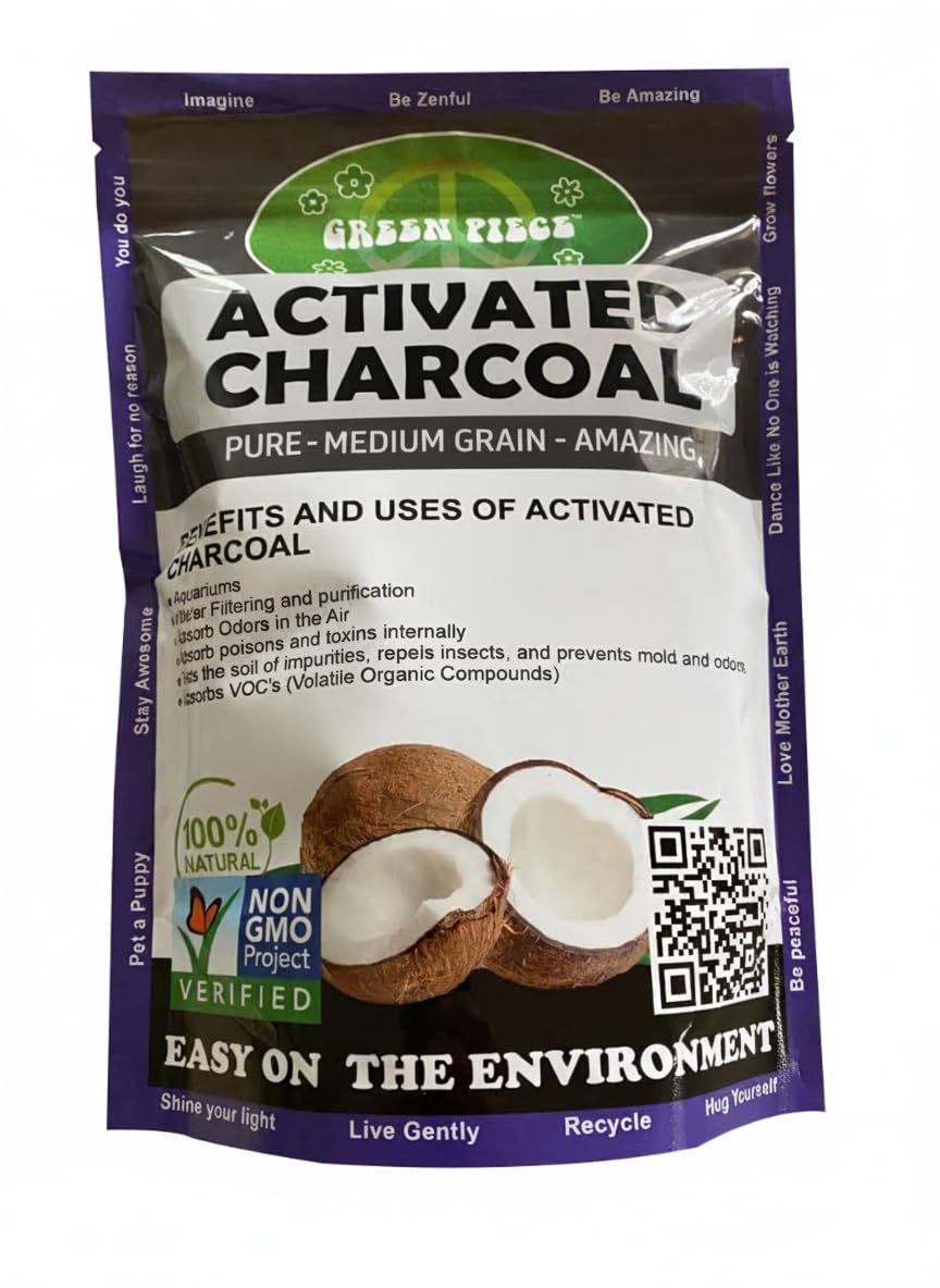 Green Piece activated charcoal medium grain bag seal shows easy storage and freshness.