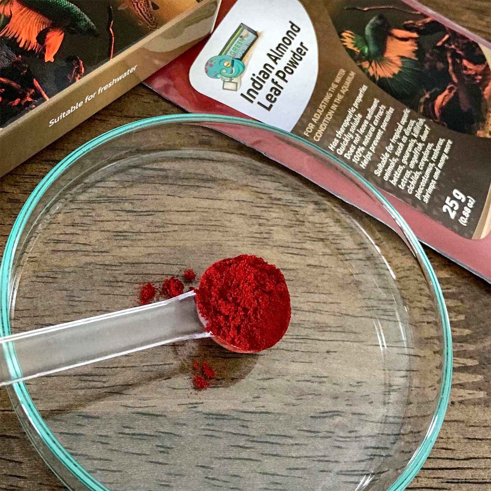 Green Water Farm powder added to tank offering gentle wound healing support for fish.