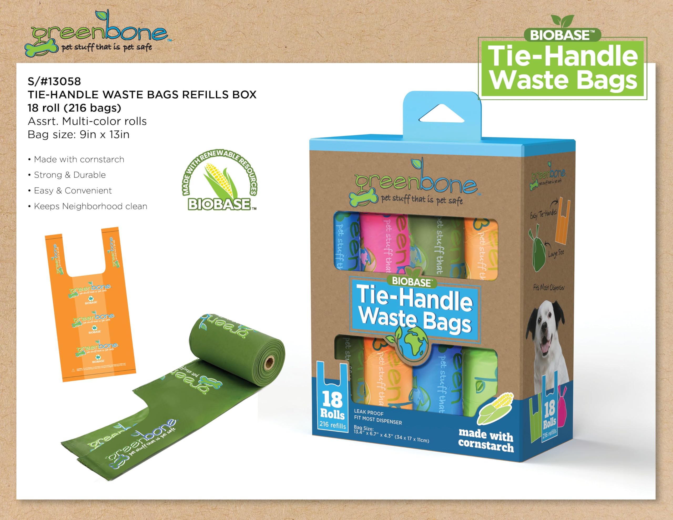 Bio-based cornstarch bags from Greenbone BioBase reduce plastic waste.