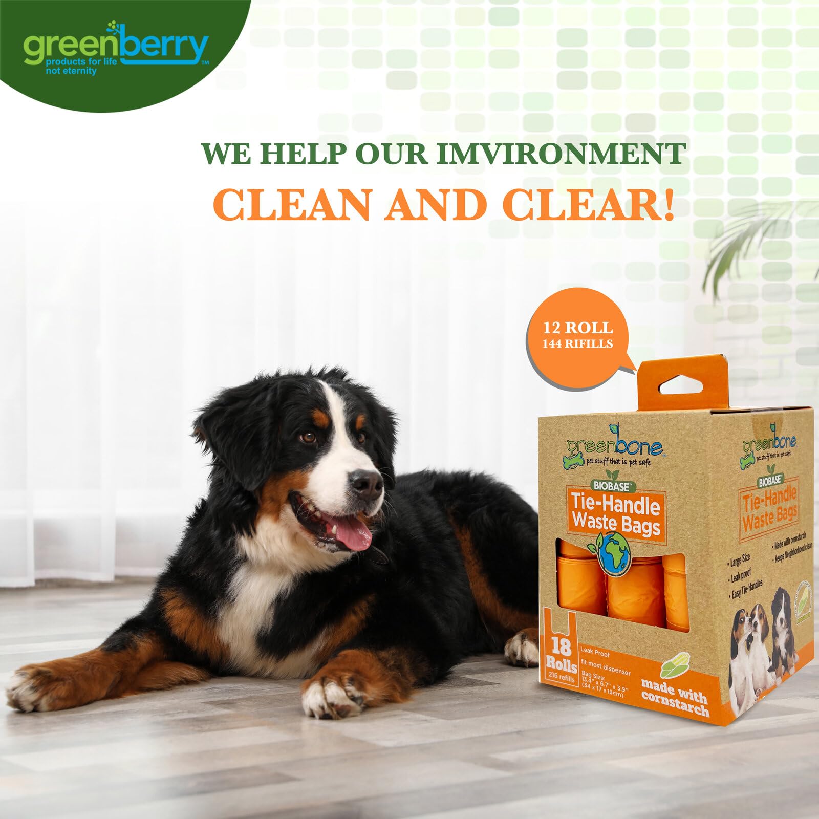Greenbone BioBase dog waste bags designed for leash-use compatibility.