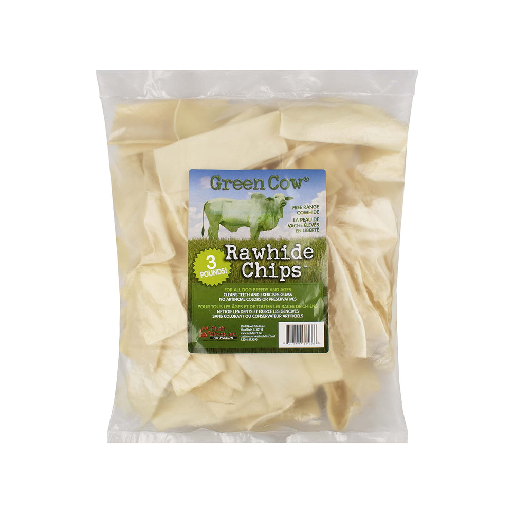 GreenCow Rawhide Chips bag—long-lasting chew for dogs