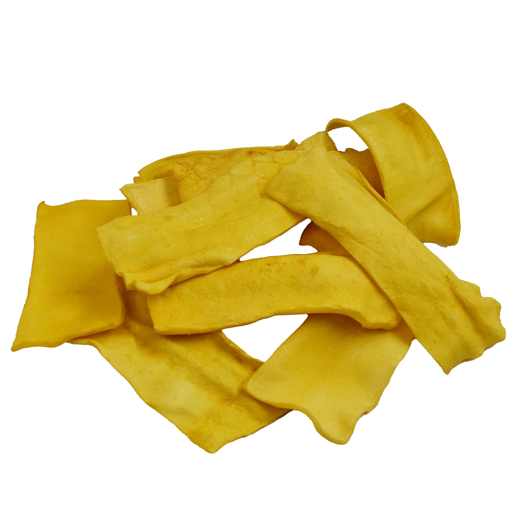 Close-up texture of GreenCow Rawhide Chips chicken flavor for a durable chew