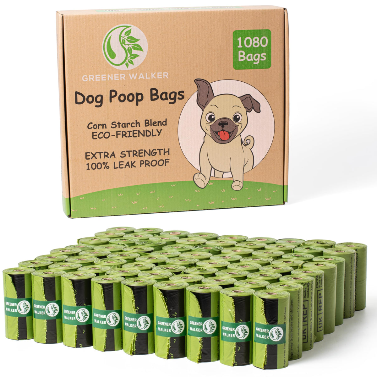 GREENER WALKER poop bags are extra thick and leak-proof for mess-free pickups.
