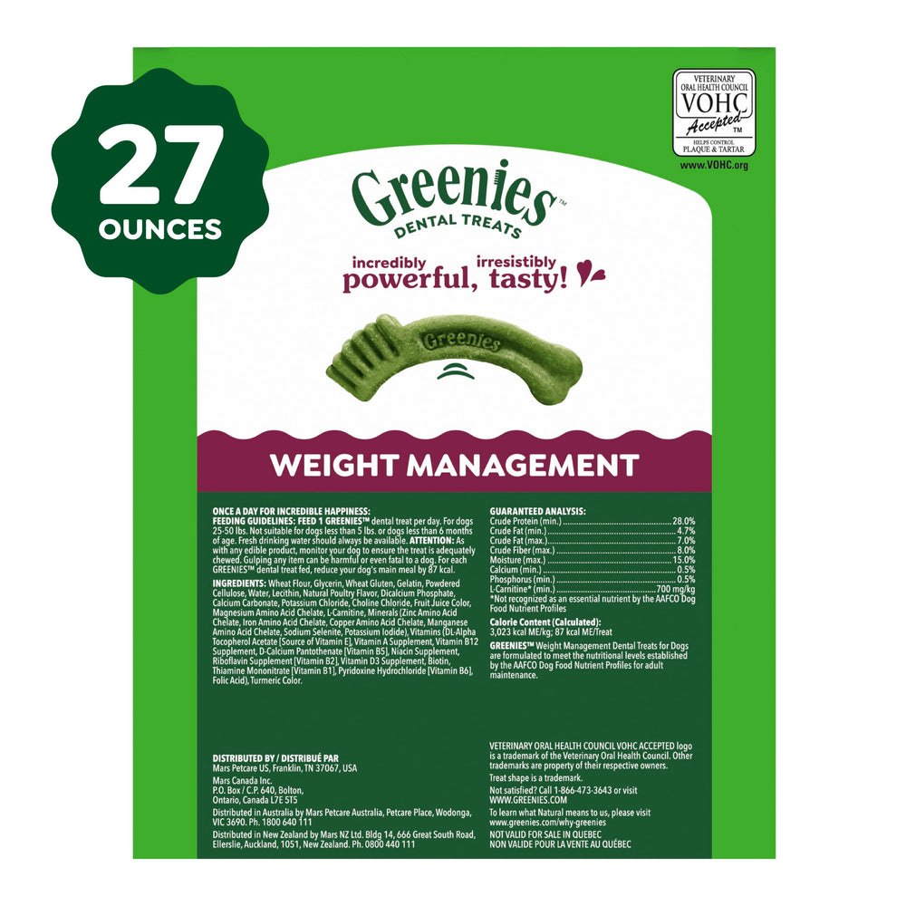 Greenies 27 oz jar; compact home storage for dental care routine.