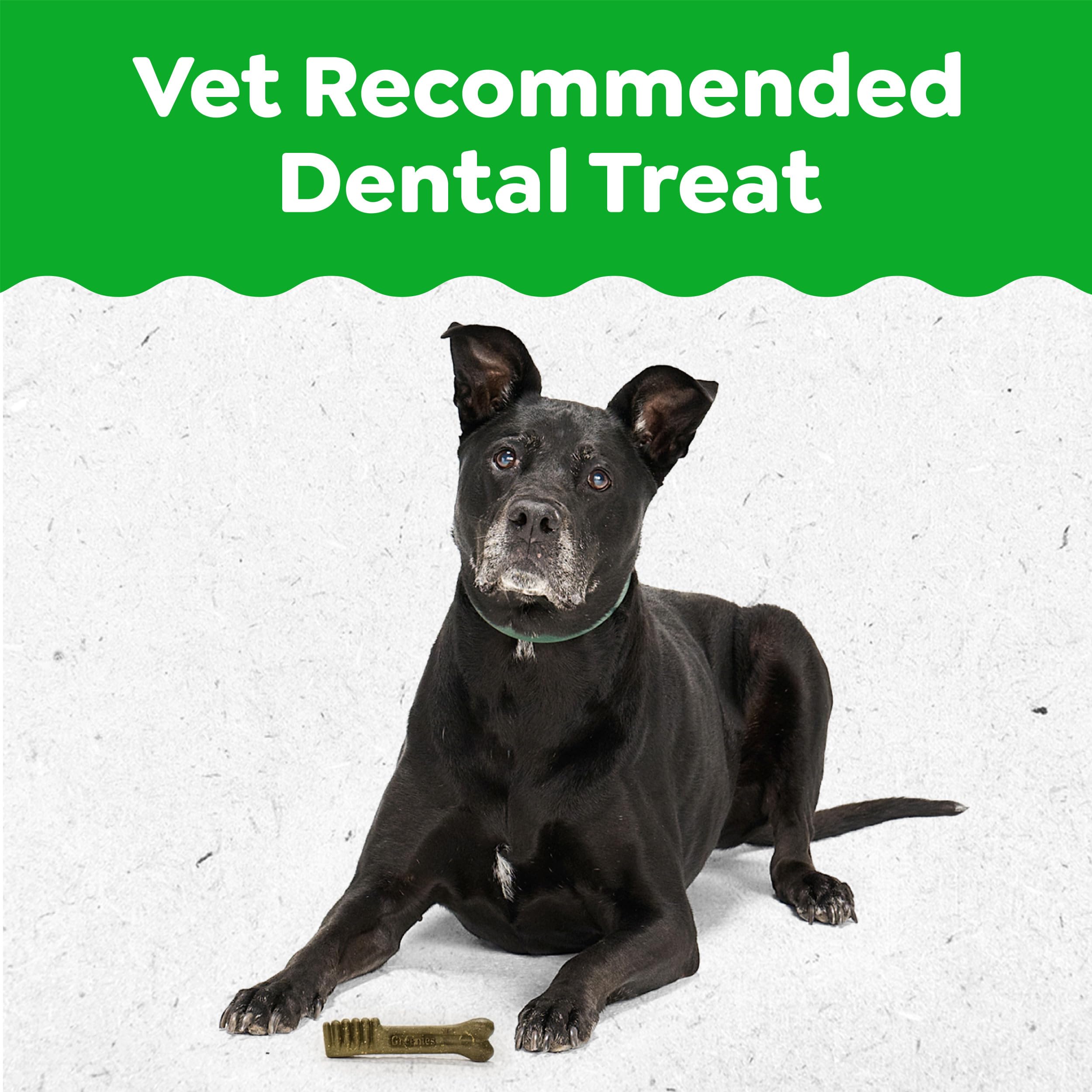 Greenies aging care treats feature a unique gumline-cleaning design for dental care.