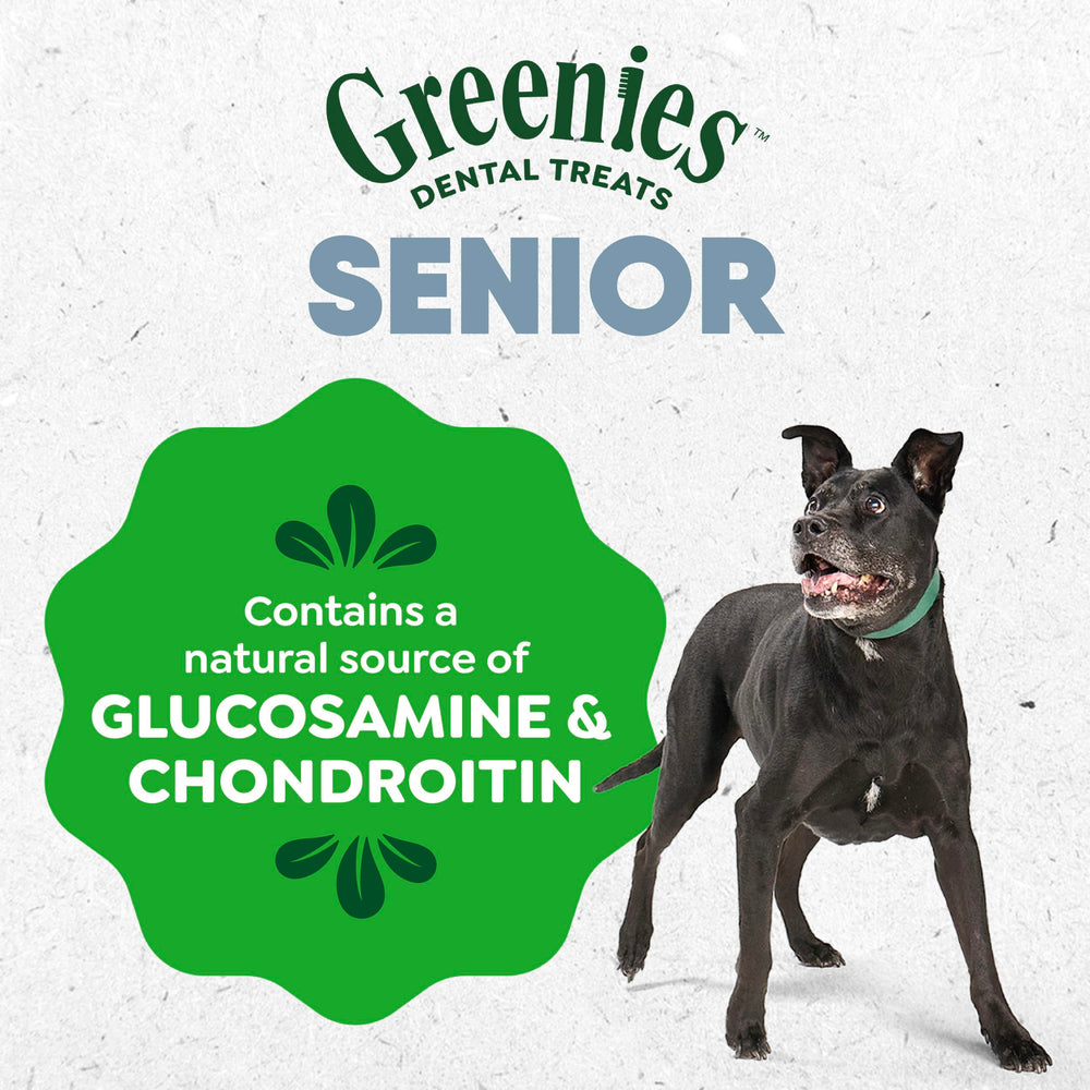 Greenies aging care chews are veterinarian-recommended dental aids for dogs.