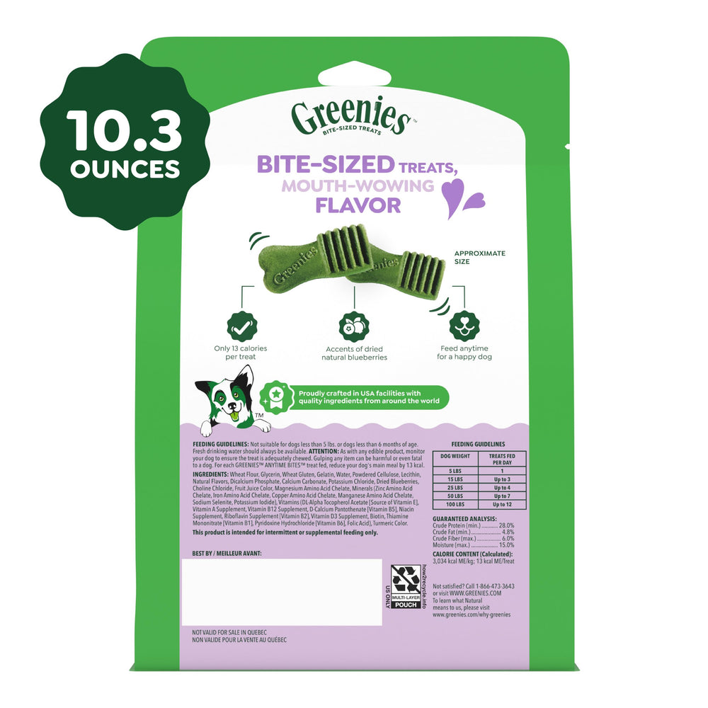 Greenies Anytime Bites blueberry-treat-close-up with pristine packaging