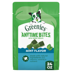 Greenies Anytime Bites Mint Flavor pack front emphasizing training rewards
