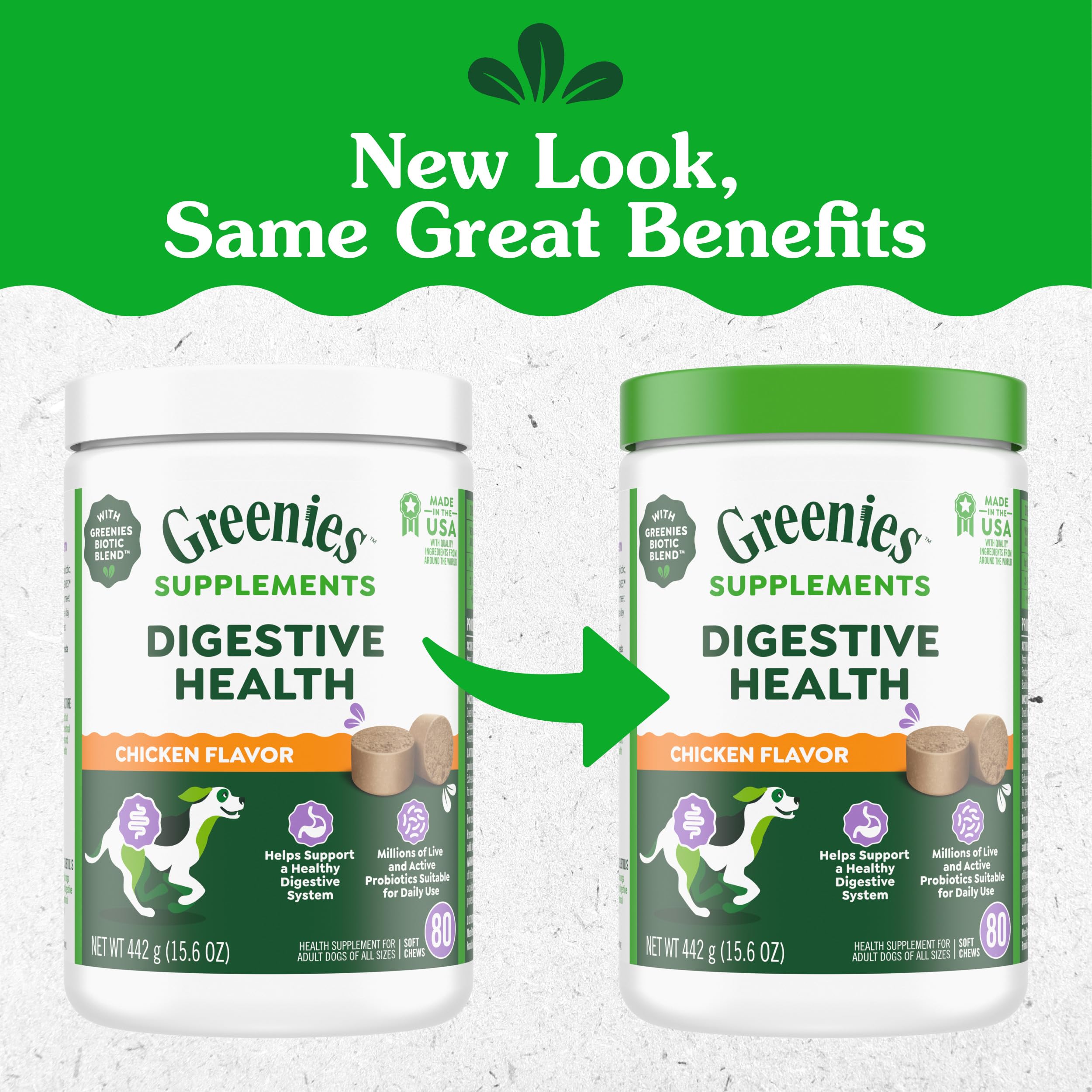 Greenies Digestive Health chews pouring into dog bowl during daily routine.