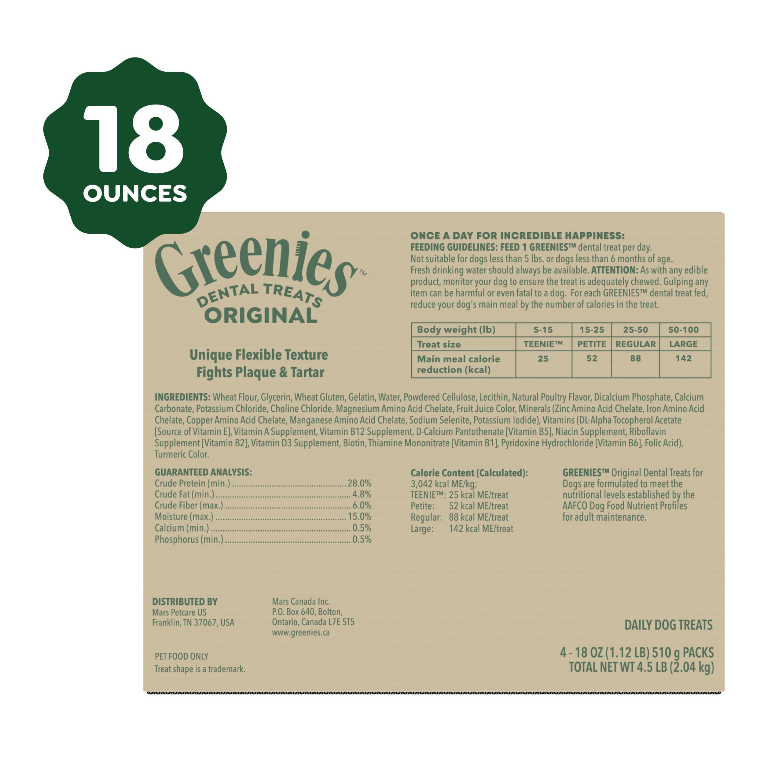 Greenies dog-reward treats; suitable for adult dogs