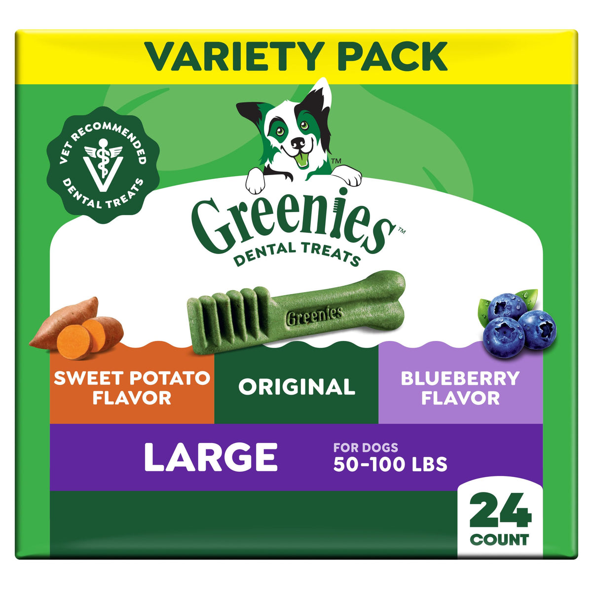 Greenies large-pack dog treats shown for daily dental care.