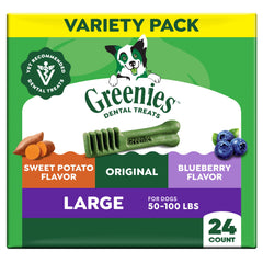 Greenies large-pack dog treats shown for daily dental care.