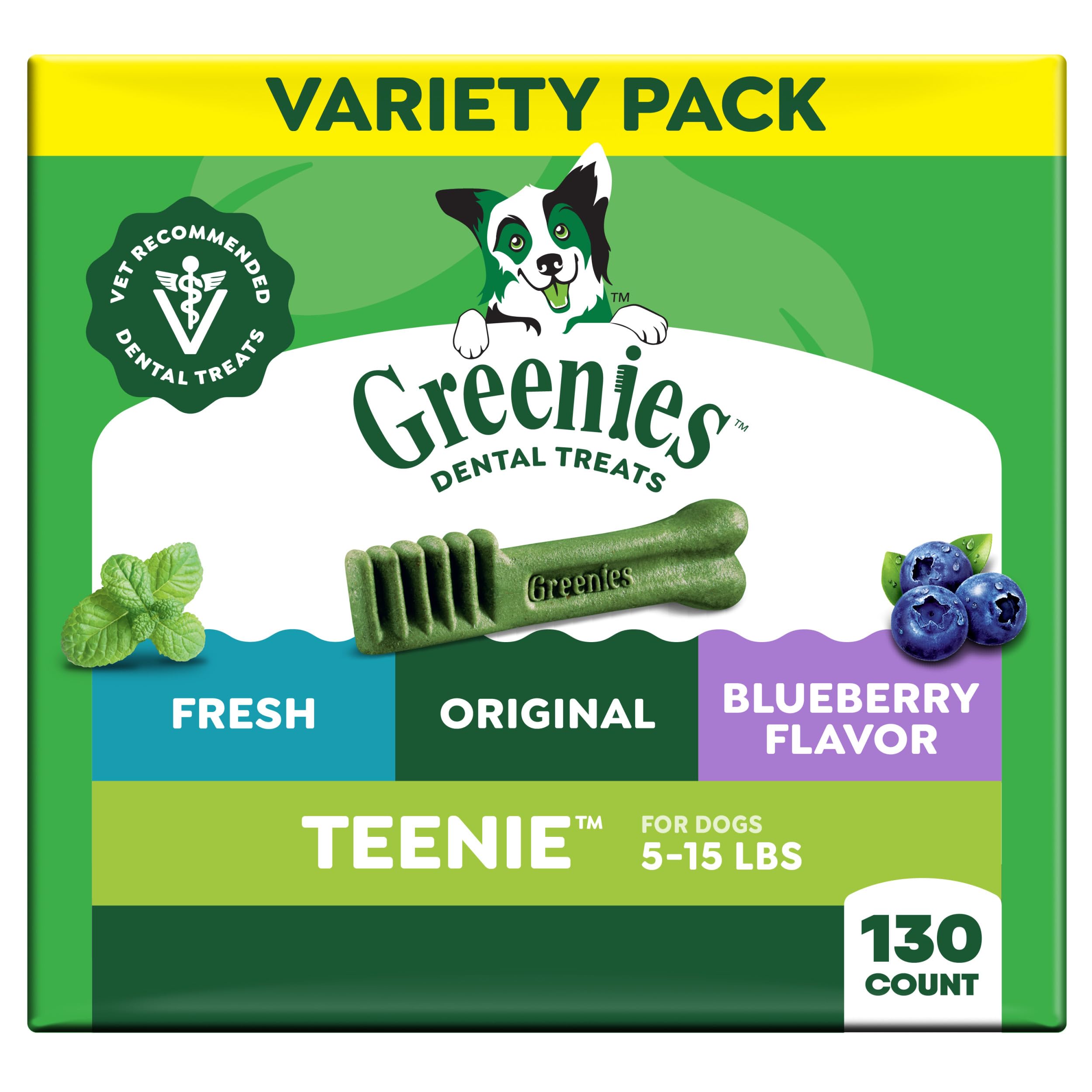 Greenies teenie variety pack front view for small dogs promotes fresher breath