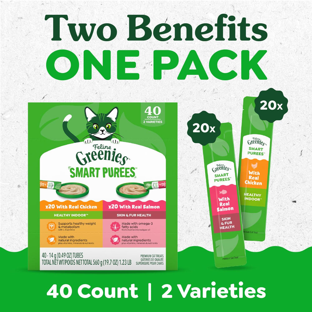 40-tubes pack of Greenies Feline Smart Purees on display.
