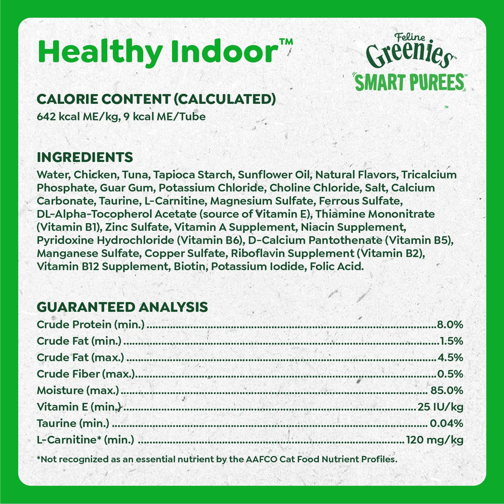 Greenies Feline Smart Purees moisture-rich snack helps daily hydration for indoor cats.