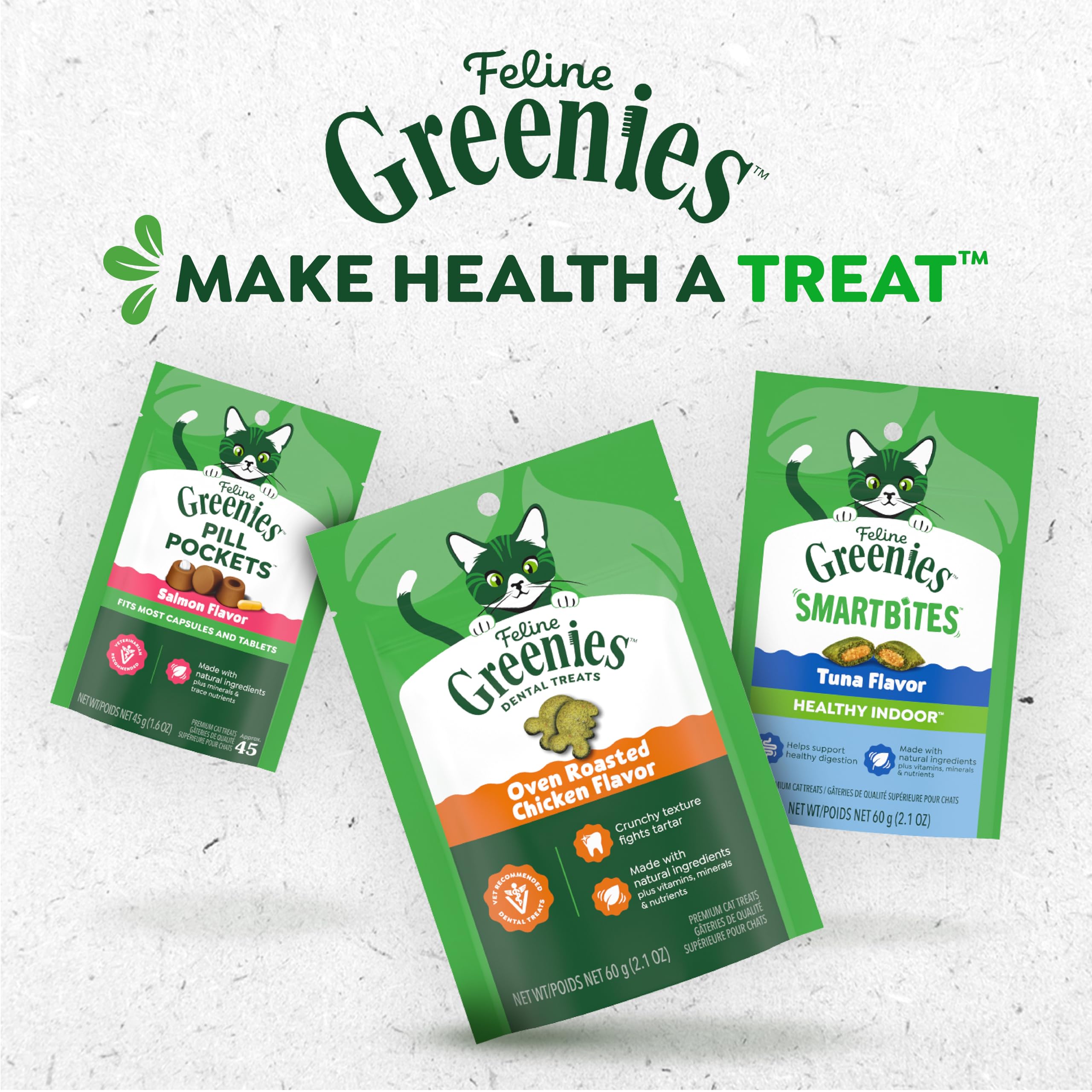 Bag-open view of Greenies Feline Smartbites highlighting natural ingredients and vitamins