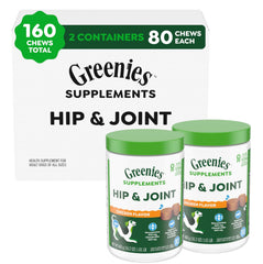 Greenies hip and joint soft chews bottle supports active joints in dogs.
