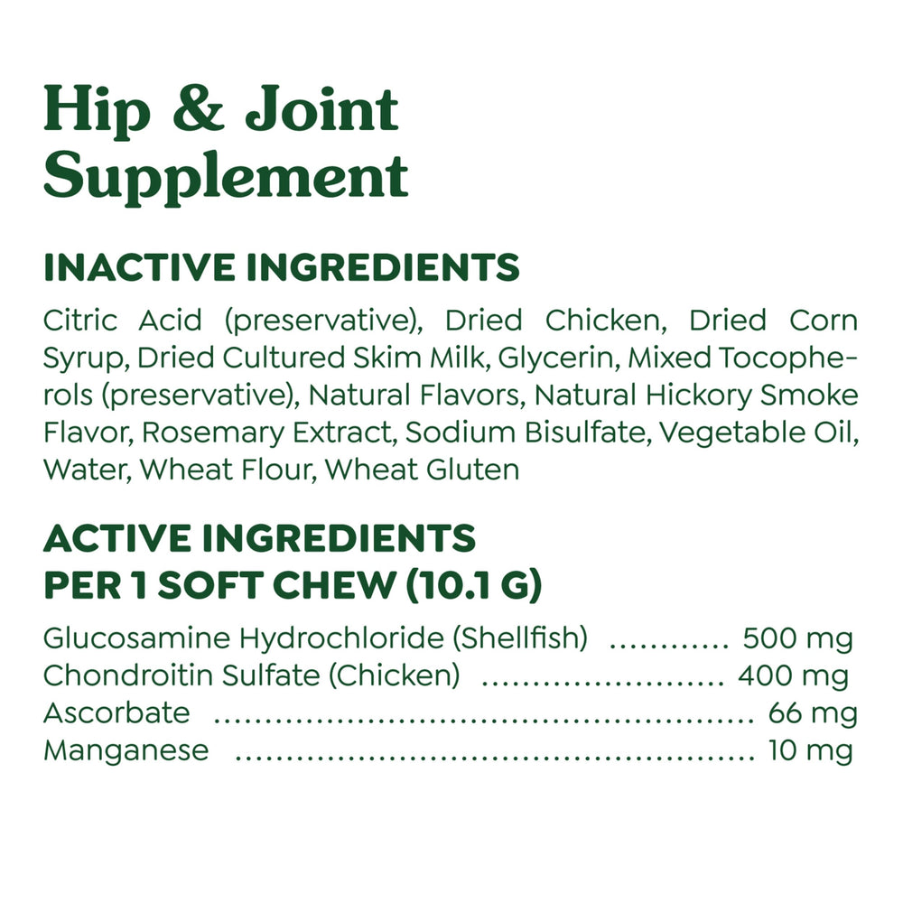 Label highlights glucosamine and chondroitin as active ingredients.
