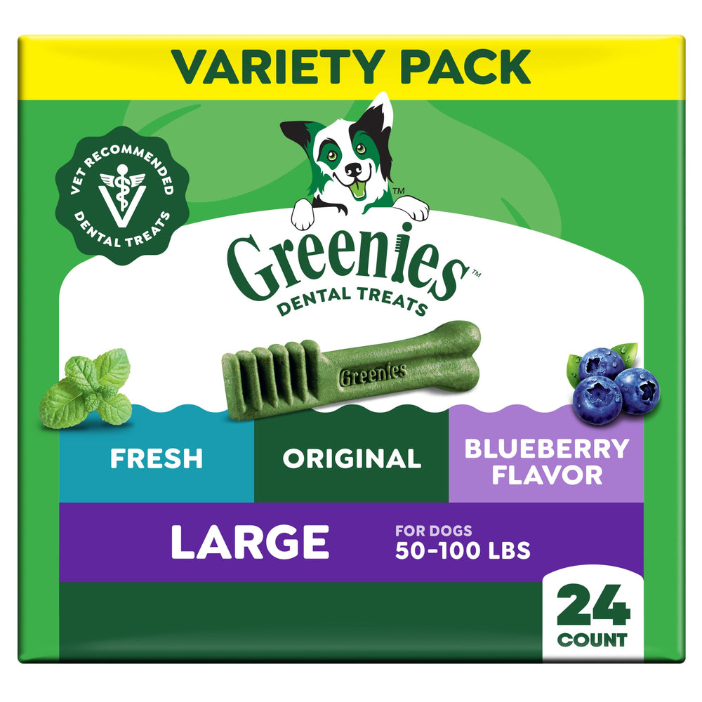 Greenies large dental treats close-up texture showing the chewy surface for daily dental care.