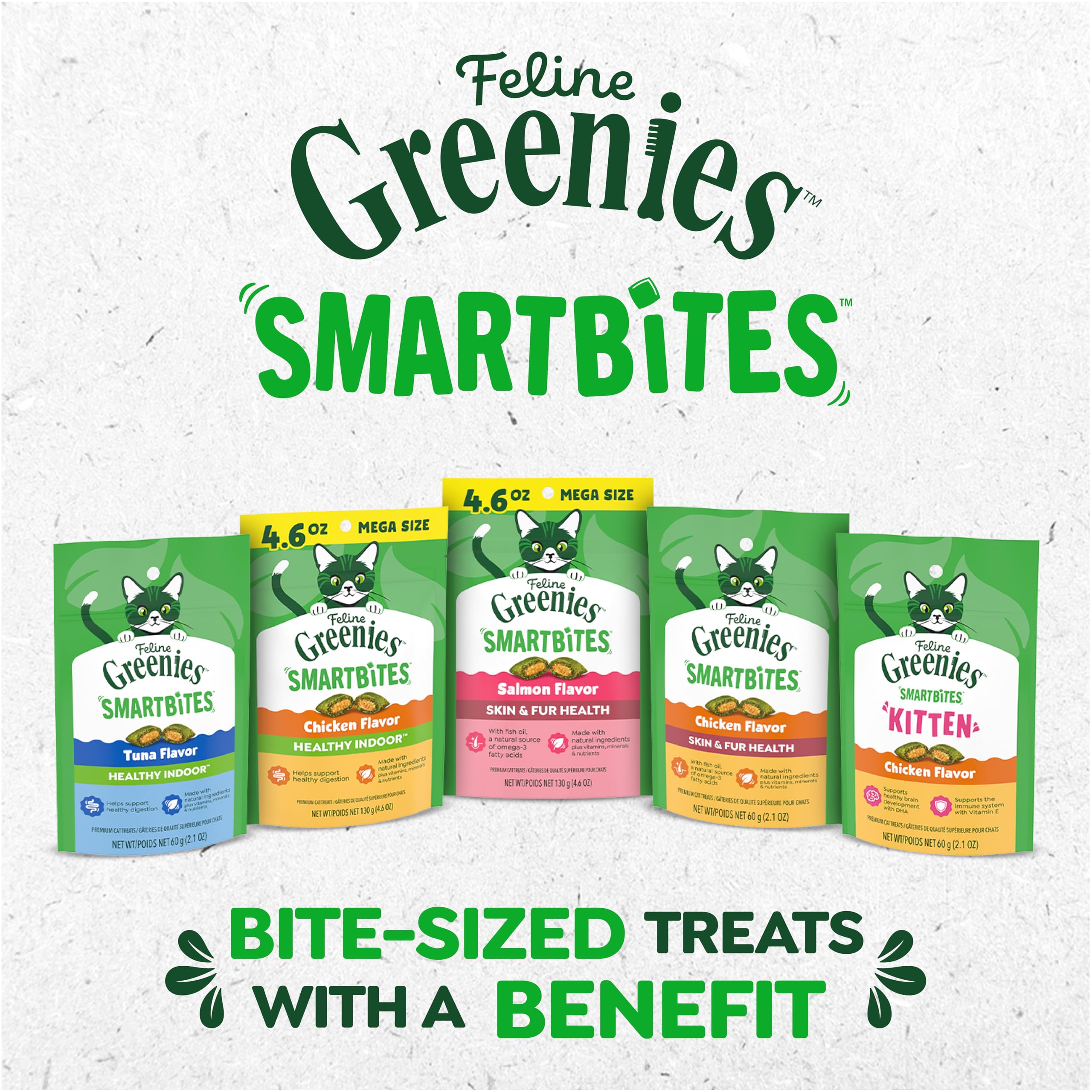 Greenies 16 oz tub display for sharing with multiple cats.