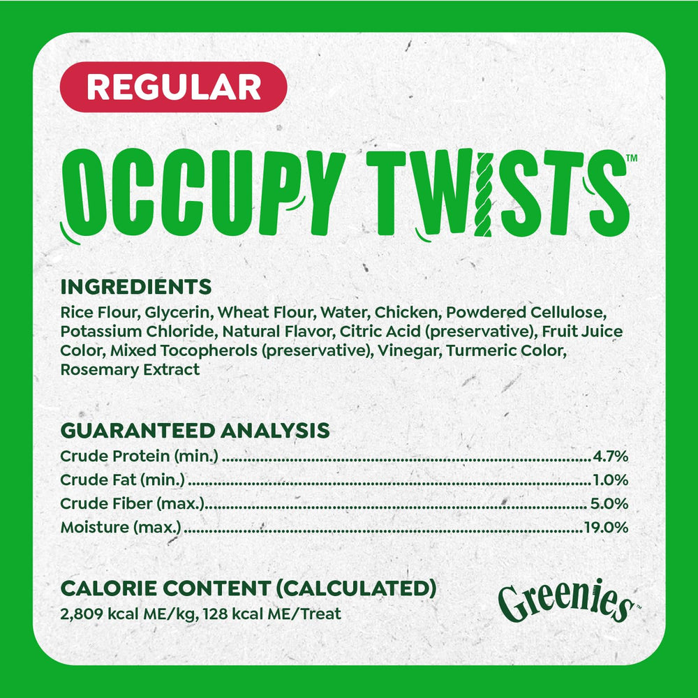 Greenies Occupy Twists 25-50 lb dogs: appropriately sized treat for midsize dogs