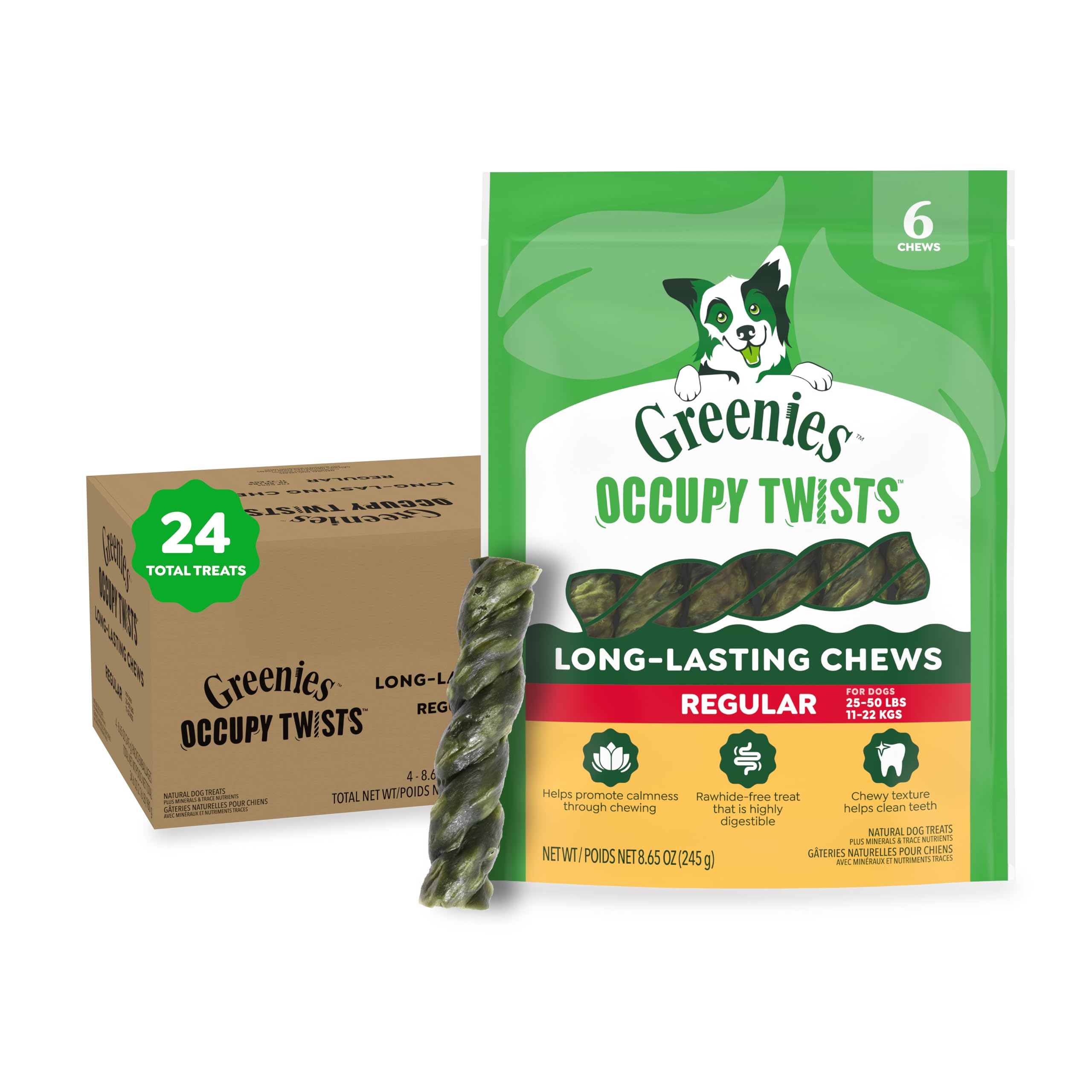 Greenies Occupy Twists chicken-flavor twist chew promotes calm chewing and engagement