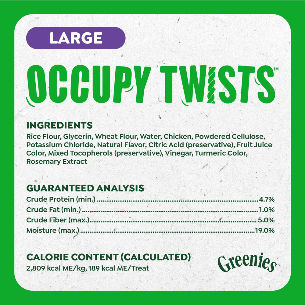 Greenies Occupy Twists dog chewing in action suggests mental stimulation during chew time