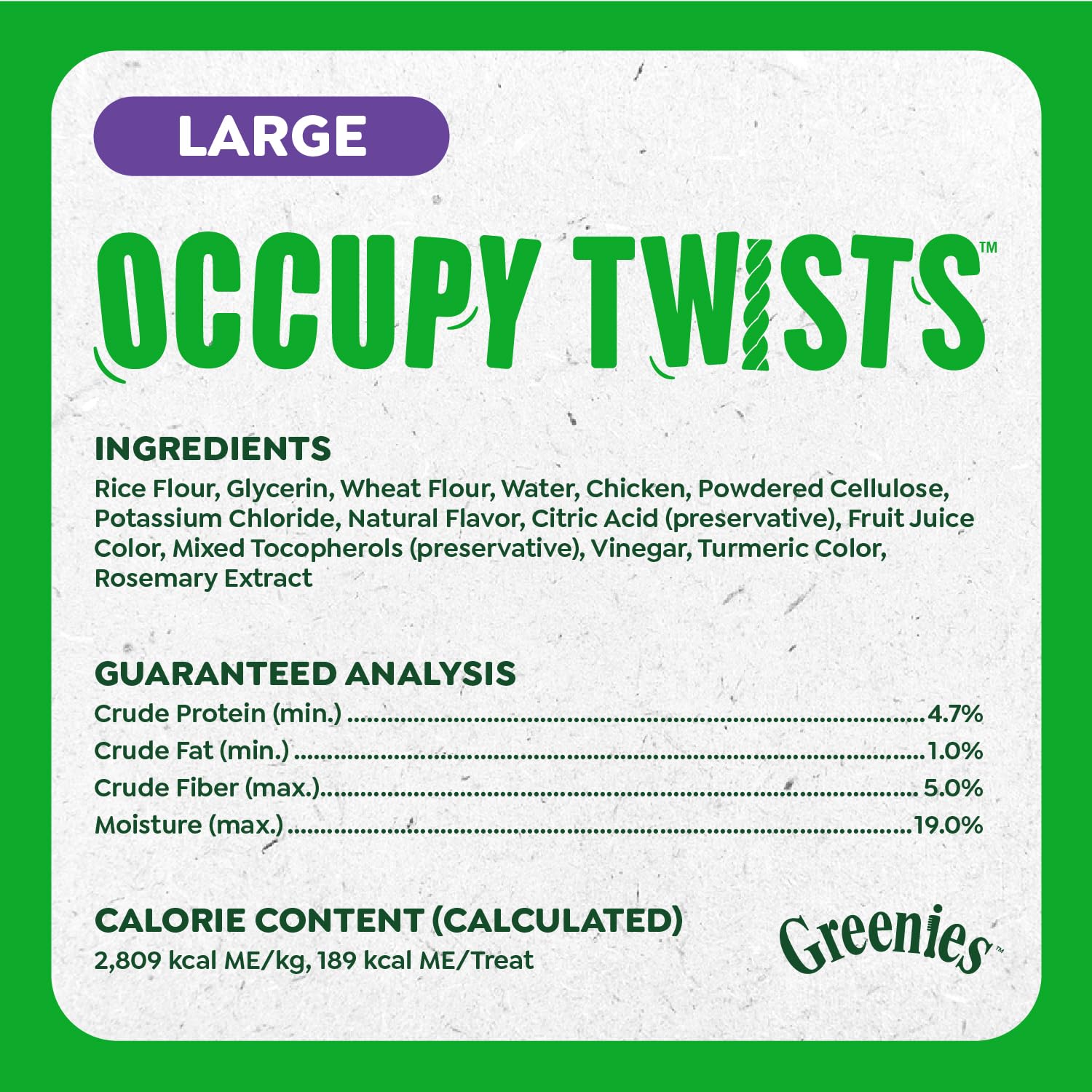 Greenies Occupy Twists dental-care themed image highlighting plaque-reduction potential.