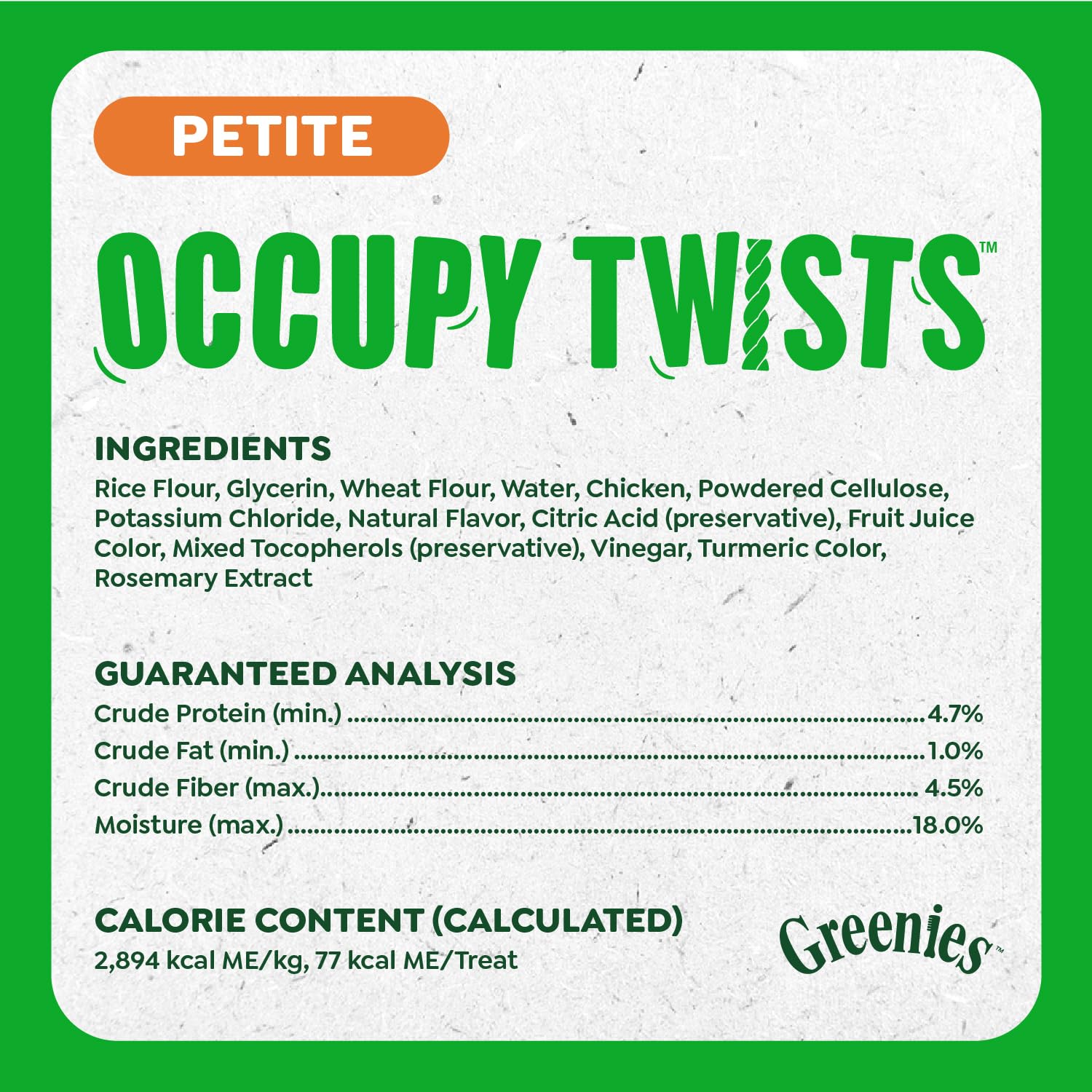 Greenies Occupy Twists dental-cleaning focus notes plaque build up reduction with regular use