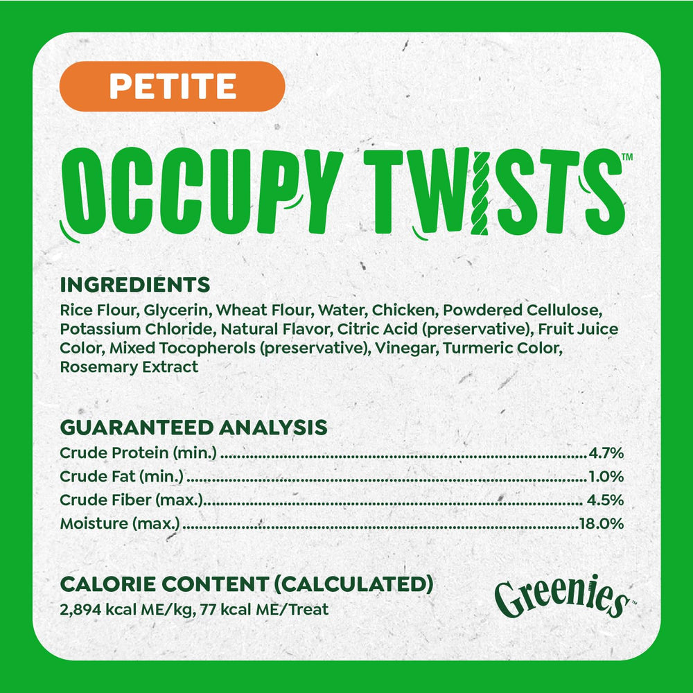 Greenies Occupy Twists dental-cleaning focus notes plaque build up reduction with regular use