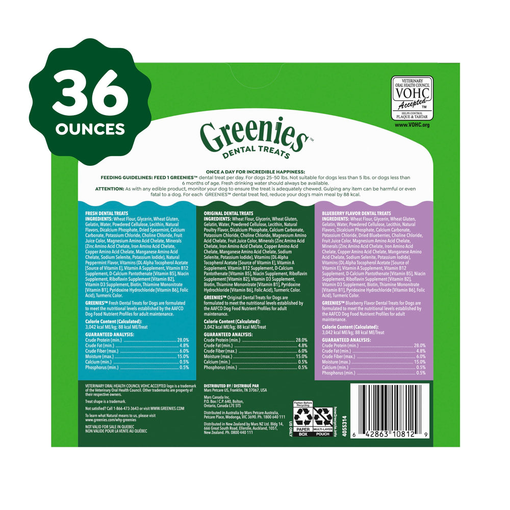 Open Greenies pack with happy dog ready for dental care rewards