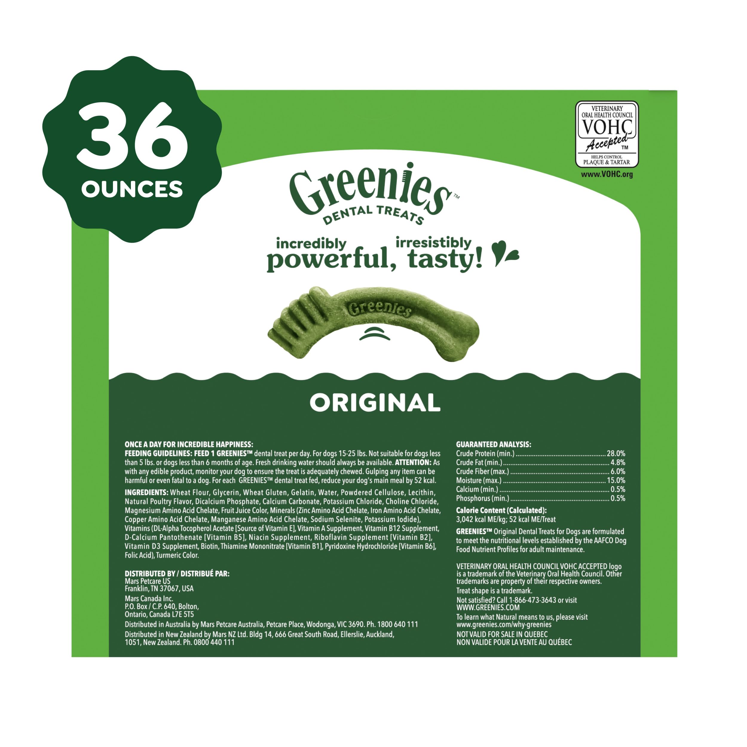 Greenies petite dental chews original flavor for small dogs promoting plaque reduction possibilities.