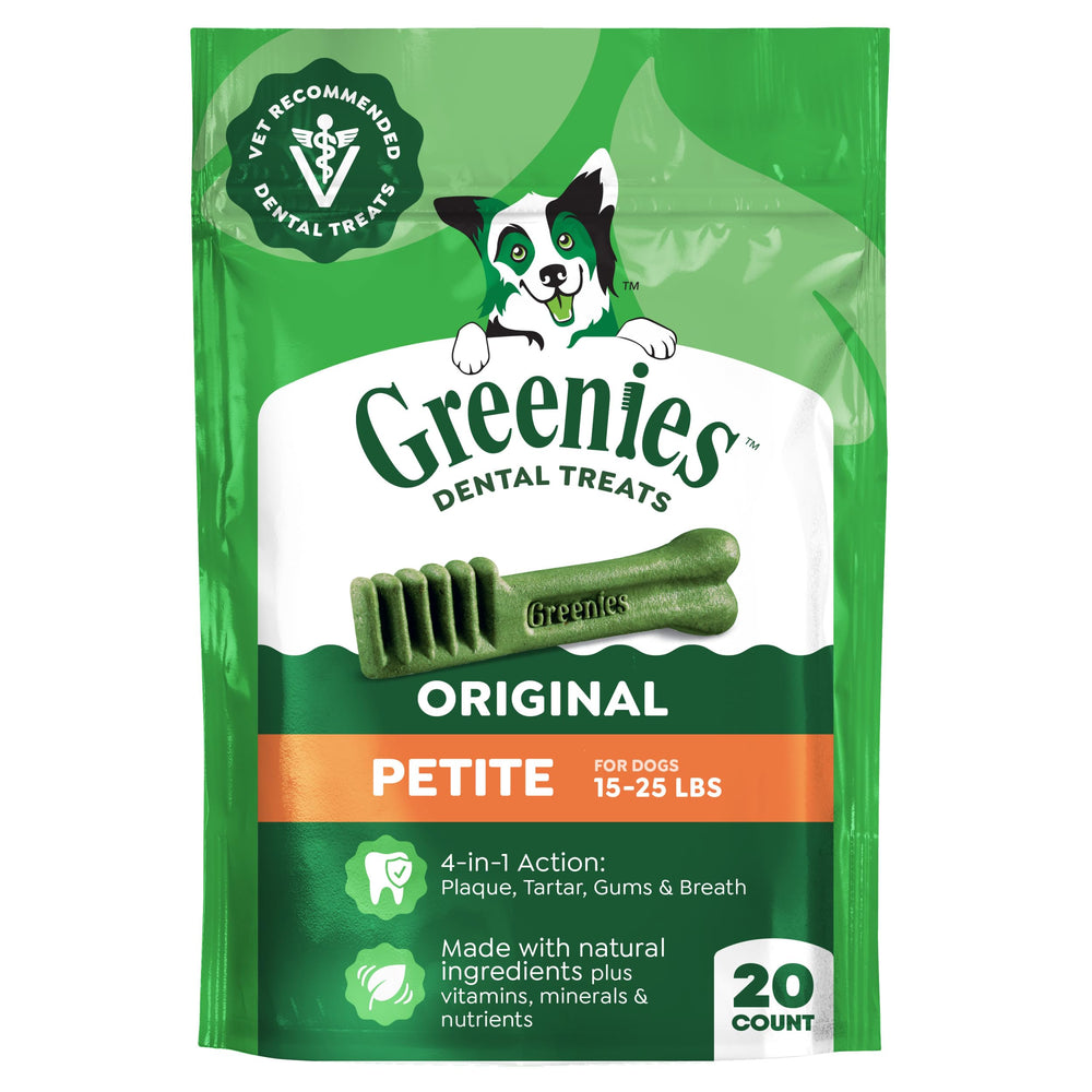Greenies Petite Original Flavor dog dental chews pack promotes daily dental care