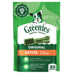 Greenies Petite Original Flavor dog dental chews pack promotes daily dental care