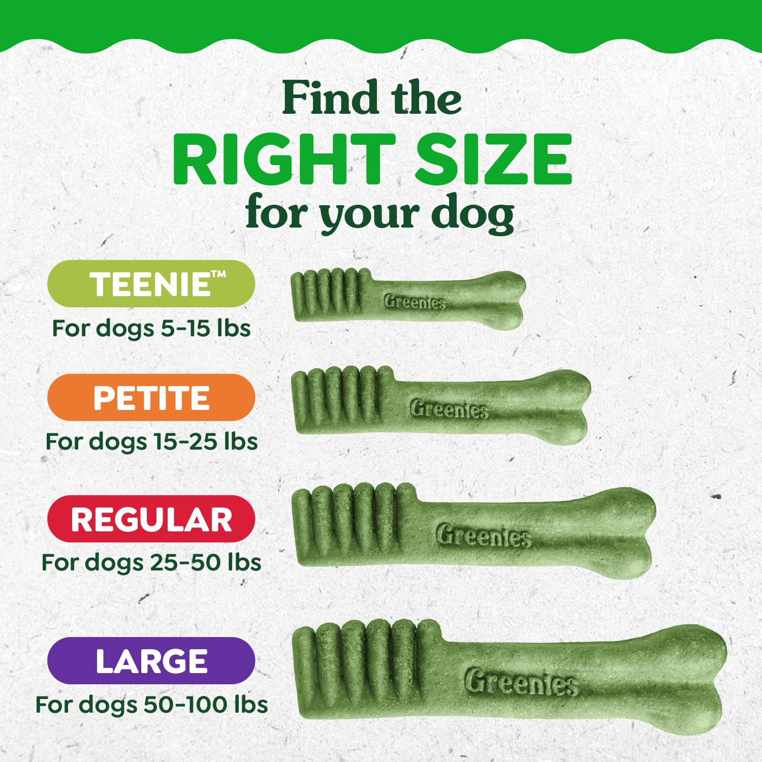 Greenies Petite Original texture close-up emphasizes soft, flexible chews.