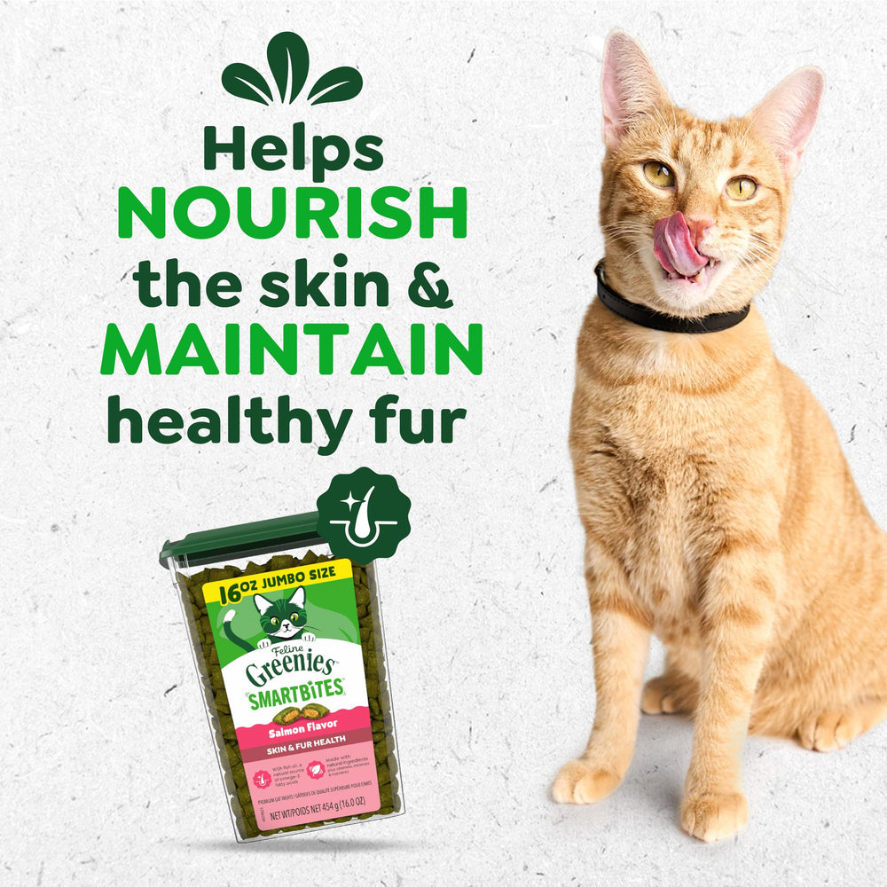Greenies cat treats rich in omega-3 from fish oil to support coat health