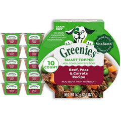 Greenies Smart Topper with beef, peas, and carrots boosts flavor in your dog's bowl.
