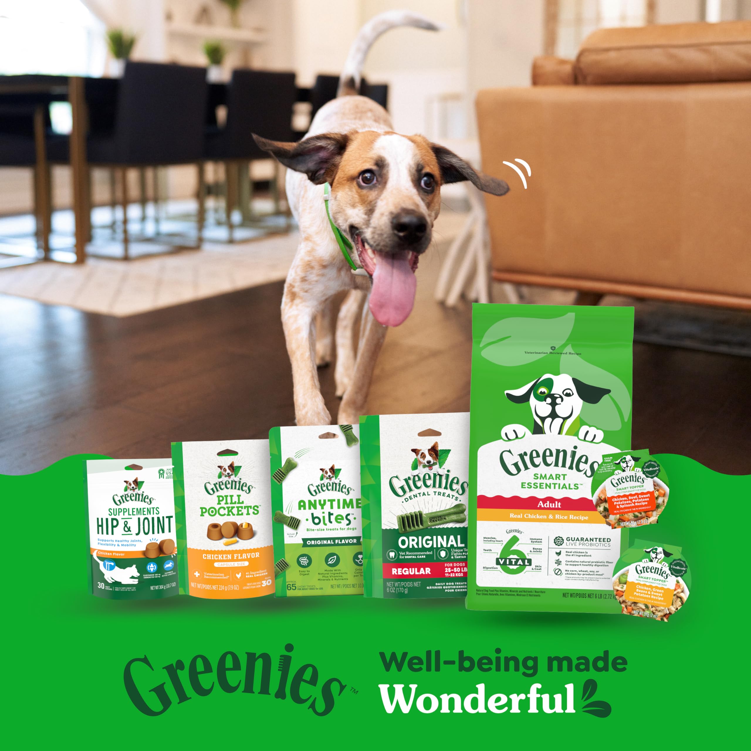 Greenies Smart Topper ingredient closeup beef: real ingredients and protein